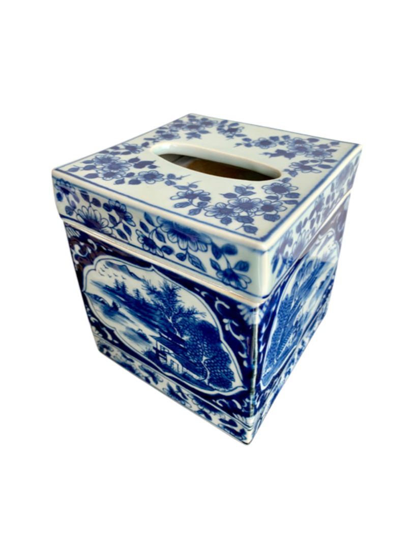 BLUE AND WHITE TISSUE BOX SQUARE image 1